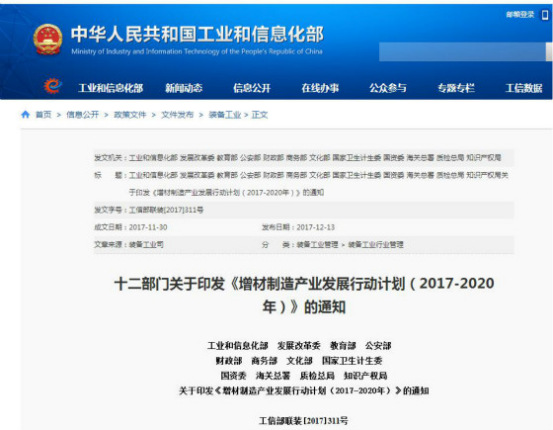國家發(fā)布《增材制造產業(yè)發(fā)展行動計劃（2017-2020年）》，再次促進3D打印發(fā)(圖1)